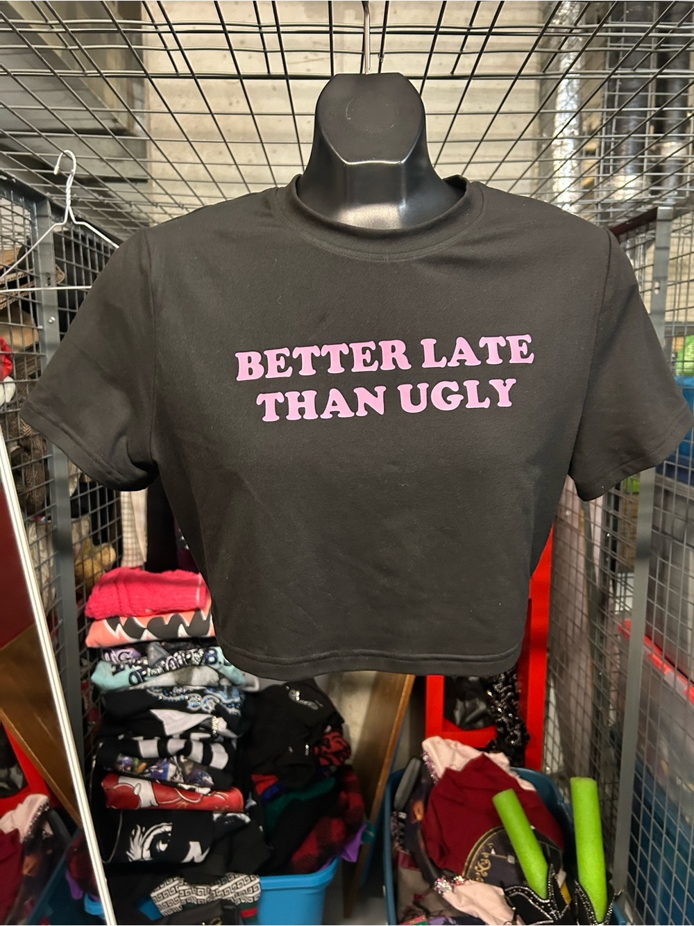 Brand new Better Late Than Ugly Black Cropped Tee novelty funny M